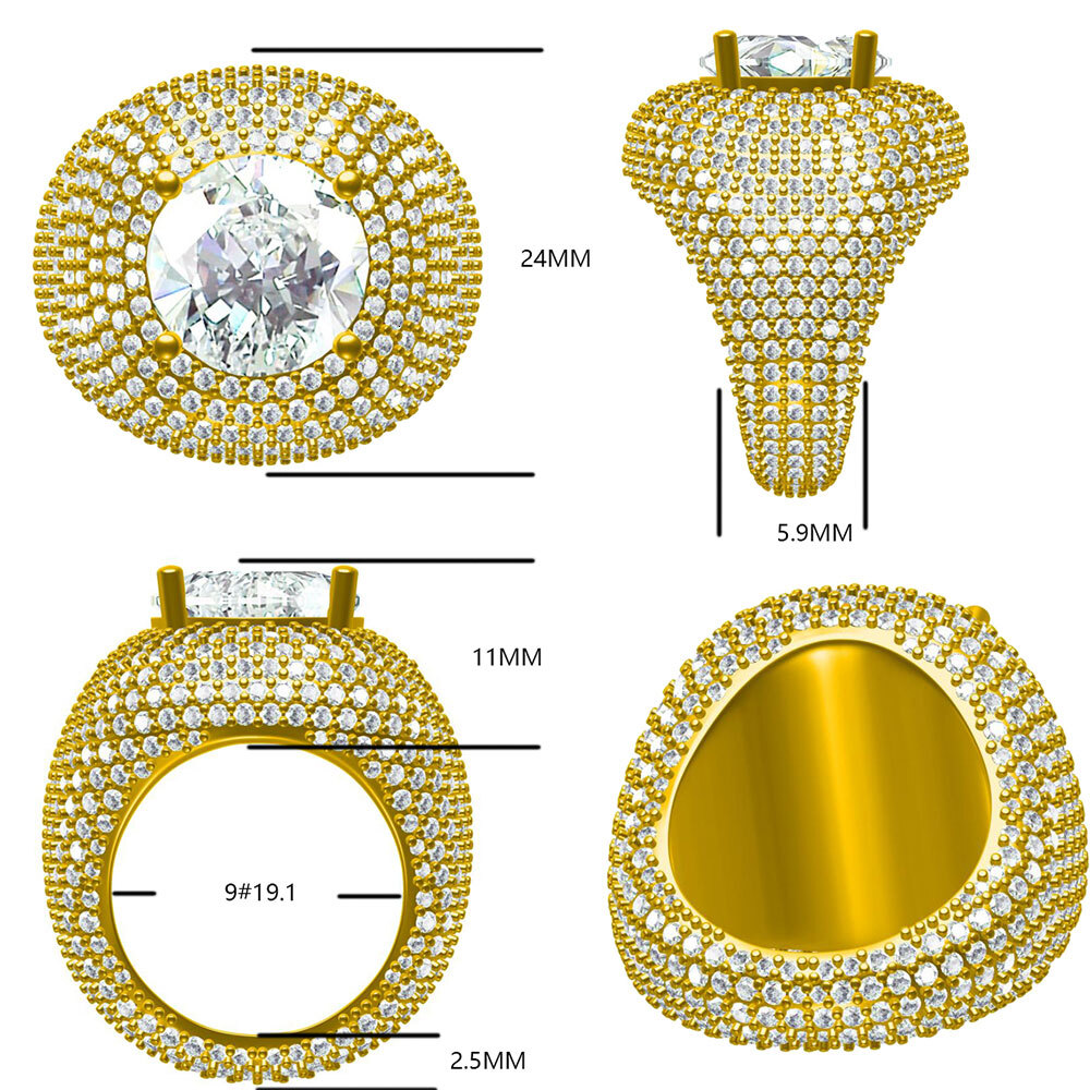 Hip Hop Latest Arrival 18k Gold Plated Exaggeration Big Round Diamond Iced Out Rings Micro Pave Full CZ Ring for Men