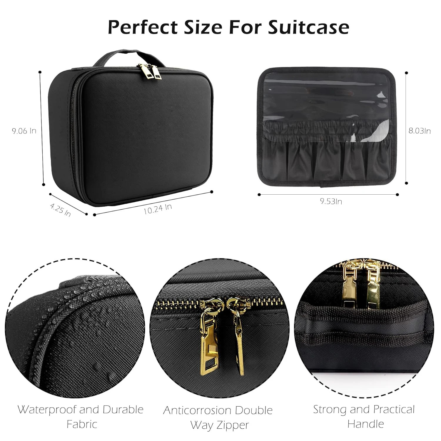 Makeup organizer with mirror light 3 adjustable brightness travel train suitcase makeup bag portable storage compartment waterproof 250320