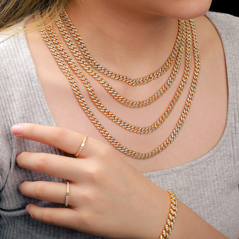Hip Hop Iced Out 8MM 14MM 20MM Full Miami Curb Cuban Chain Bling CZ Rapper Necklaces For Men Punk Jewelry High Quality Gift