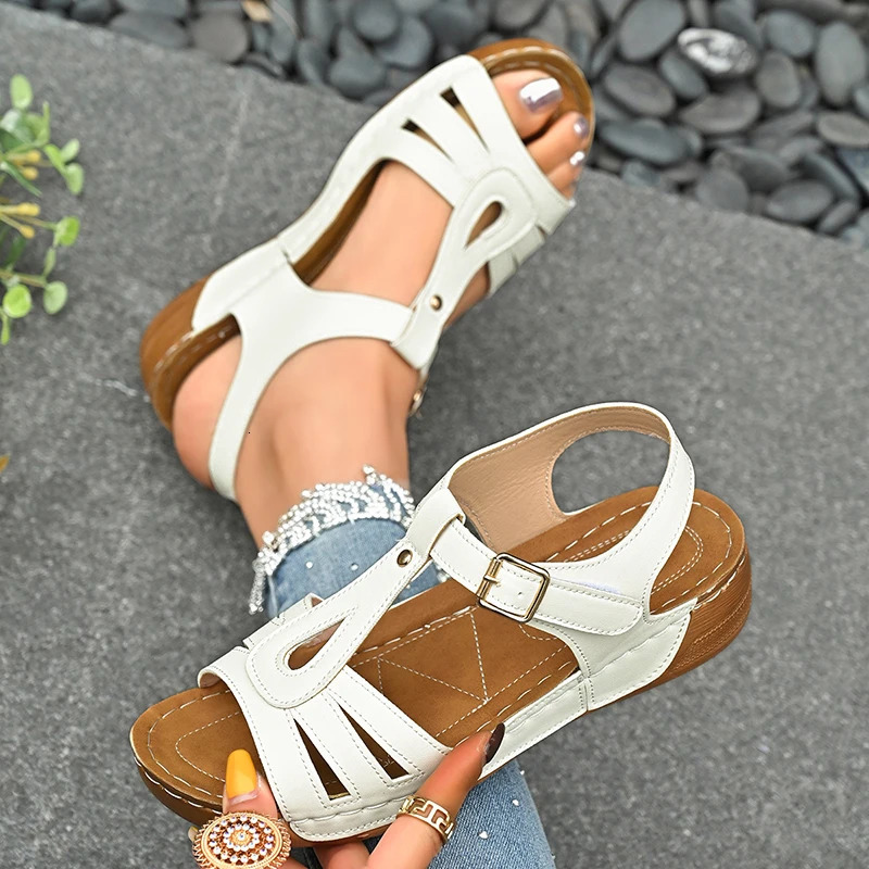 Summer Women Wedge Sandals Lightweight Ankle Buckle Platform Gladiator Woman Peep Toe Non Slip Beach Sandles 3643 250321BJ - view 3