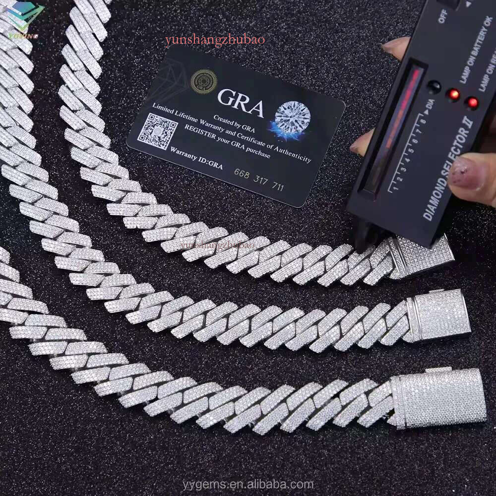 designer chain hip hop Men's necklace jewelry 15mm wide 2rows k chains vvs moissanite white gold plated sterg sier cuban bracelets Free shipping