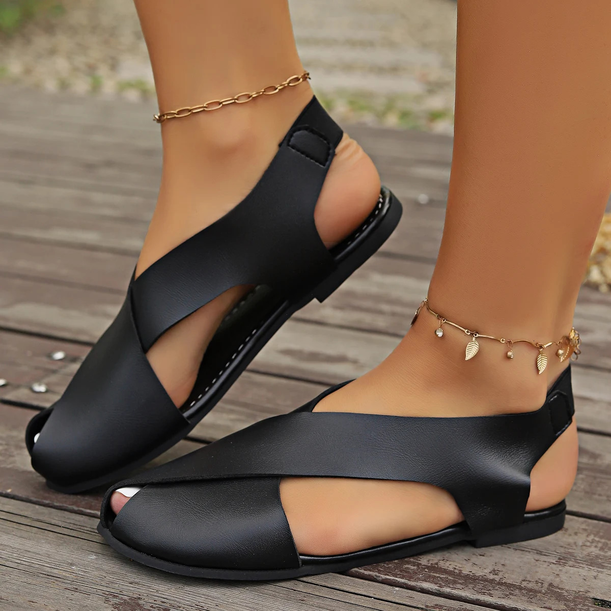 Retro womens sandals with soft soles casual girls ugly and cute shoes summer flat Peep Toe minimalist Roman 250321BJ - view 5