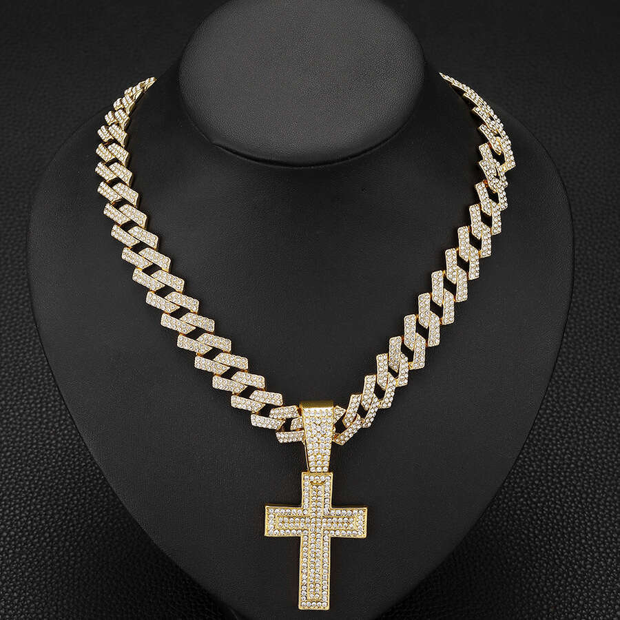Hip hop hot selg alloy full cross pendant fashion trend rap dia men's Cuban chain necklace jewelry