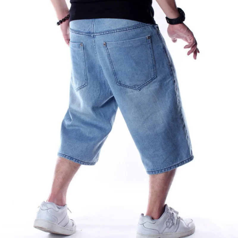 Summer mens bag shorts light blue denim fashionable hiphop straight wide legs loose Trouser waist 30 inches 250312