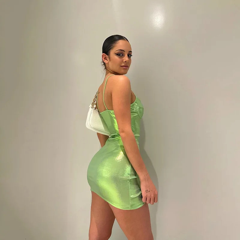 Sexy Slash Neck Mini Dresses PU Slim Solid Fashion Women Strap Sleeveless Streetwear Bodycon Evening Party Club Summer Vestidos 250320