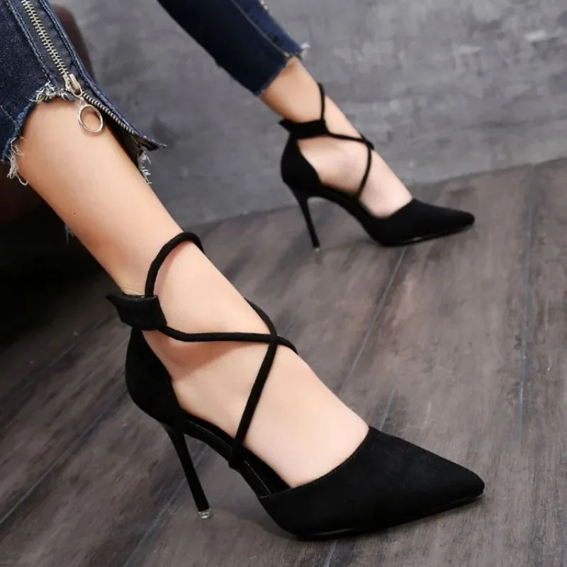 Womens High Heels 9cm Pointy Stiletto Fashion Sexy Black Wedding Shoes Nude Bride Sandals 250321BJ - view 6
