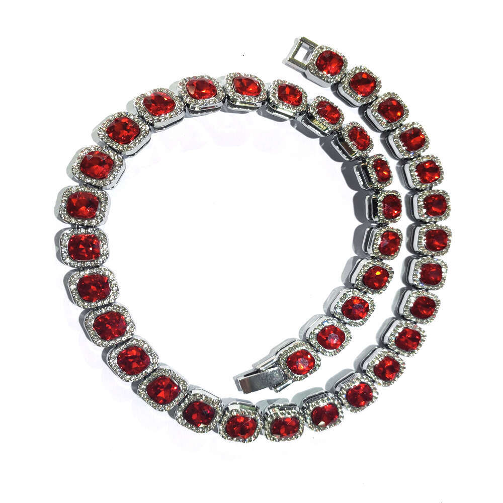 New Hip Hop Red Glass 12mm Cuban Hand Necklace Ice Sugar Chain HipHop Fashion Men's Accessories