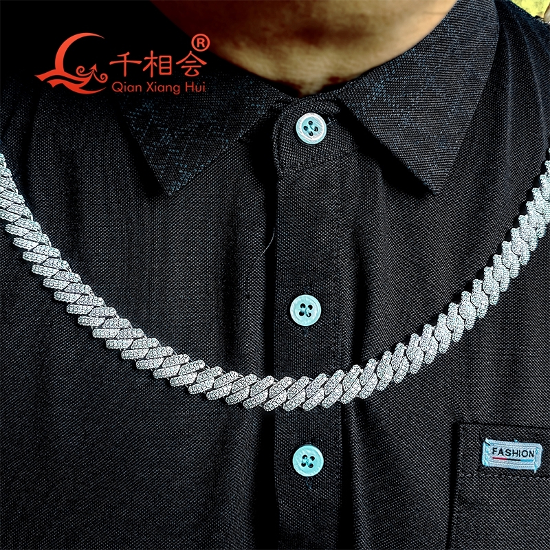 Necklace S925 silver 8-20mm two rows Cuban Link Iced Out Hip Hop white Moissanite Link Chain Jewelry for Women Men Gifts