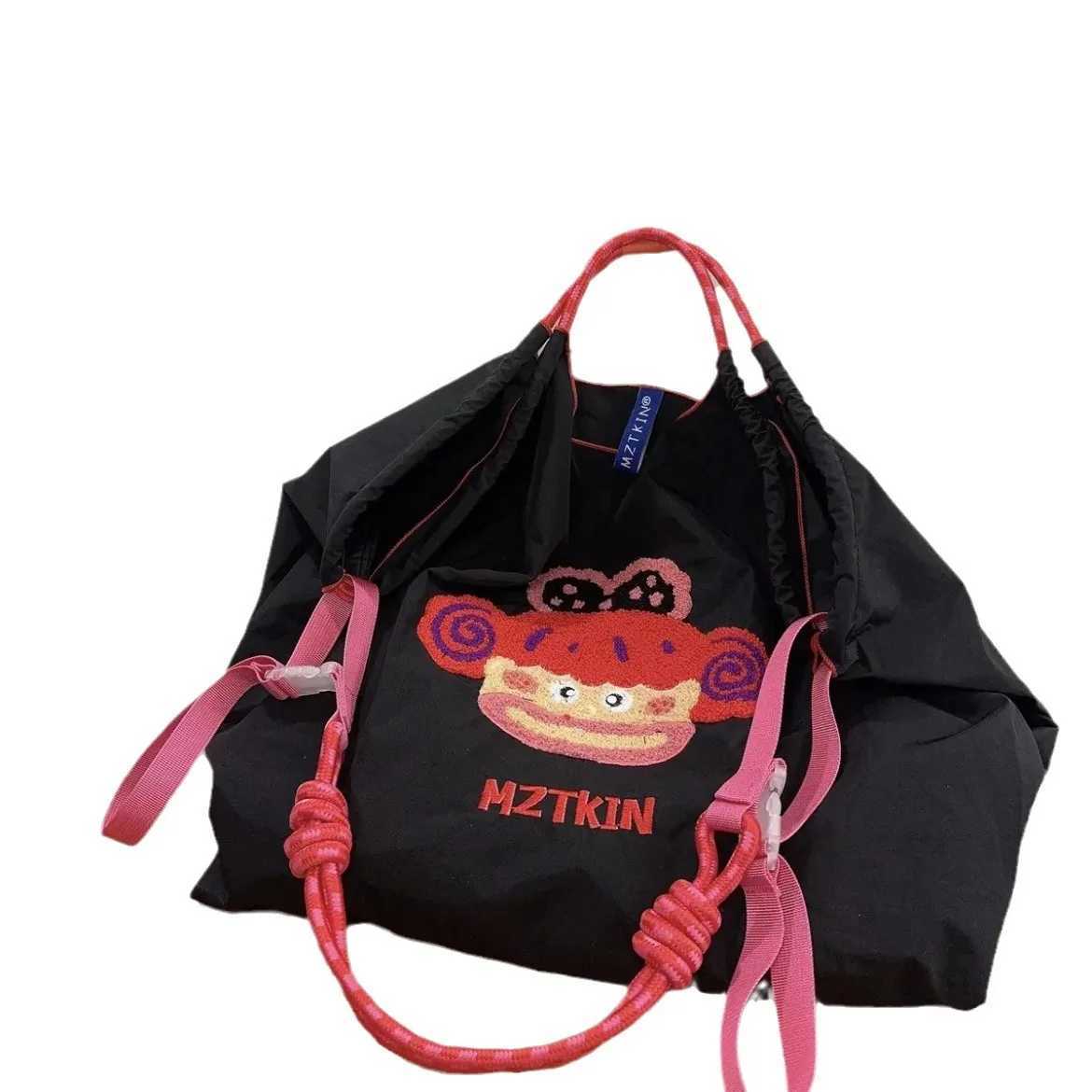 Cartoon Embroidery Ecological Large Bag Designer Womens Handbag Nylon Drstring Shoulder Bag Cute Large Shopping Bag New Y250320