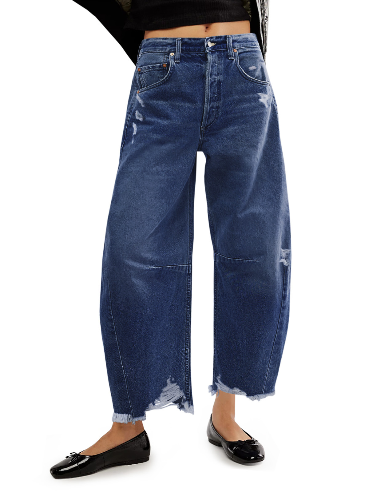 CNLONGBIDA Women's Jeans Wide leg casual jeans summer new high waisted loose fringed pants H5N724