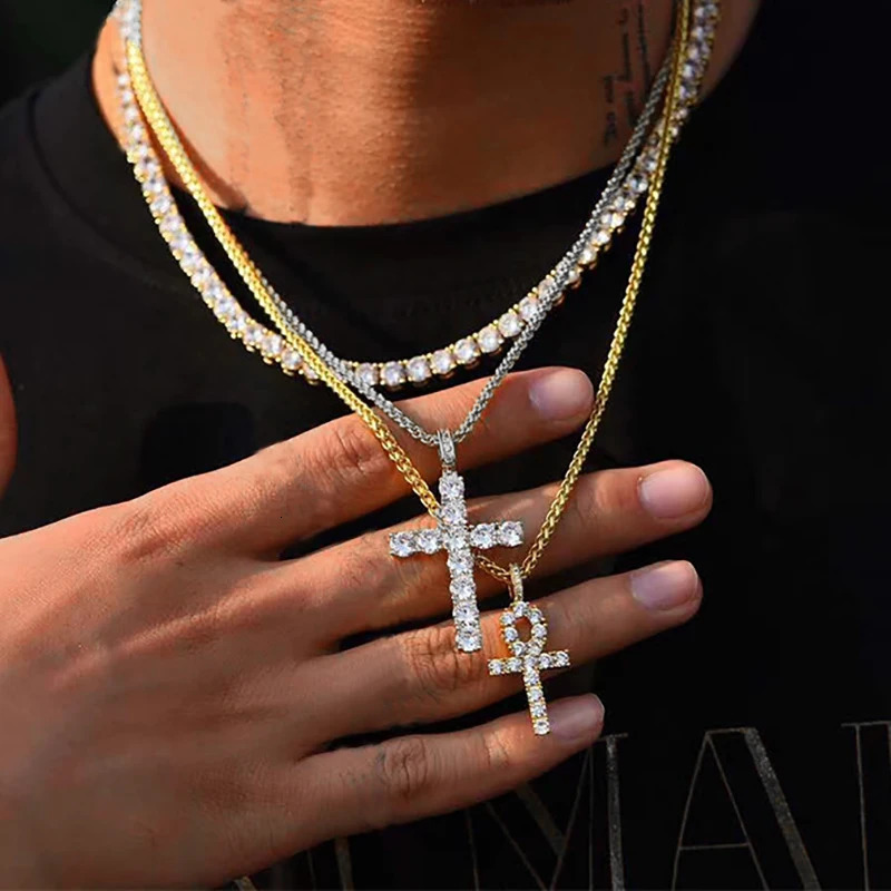 Hiphop Cross Pendant Necklace Womens Jewelry Declaration Mens Ice Chain Wholesale Gold HP003 250313