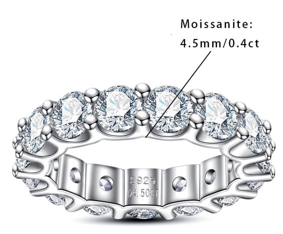 4mm luxury full circle moissanite full diamond womens ring 925 sterling silver jewelry