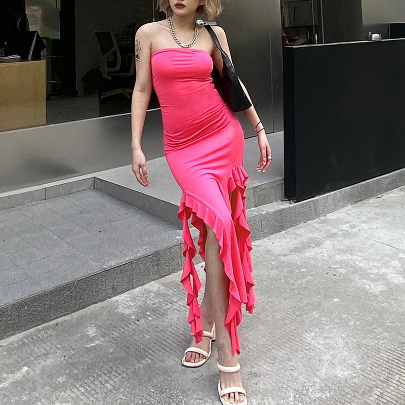 SpringSummer European and American Fashion Trend Womens One Shoulder Bra Wrap Hip Slim Fit Irregular Dress 250320
