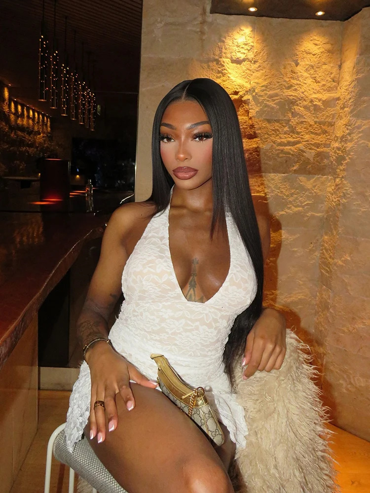 kliou Stacked Ruffle Women Mini Dress Sexy Pleated Halter Backless V-neck Skinny Vestidos Mujer Classic Concise Party Attirewear 250320