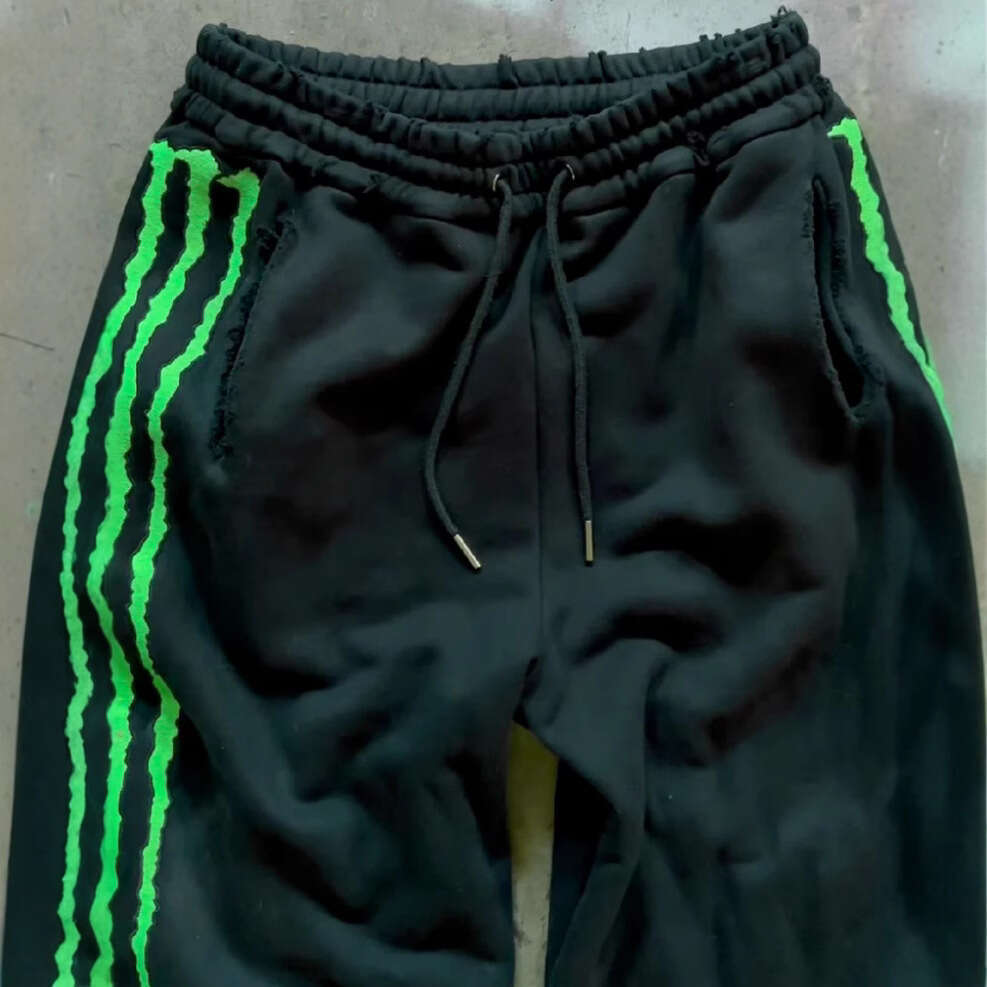 American Hip Hop Street Fluorescent Green Claw Stripe Fun Casual Loose Pants