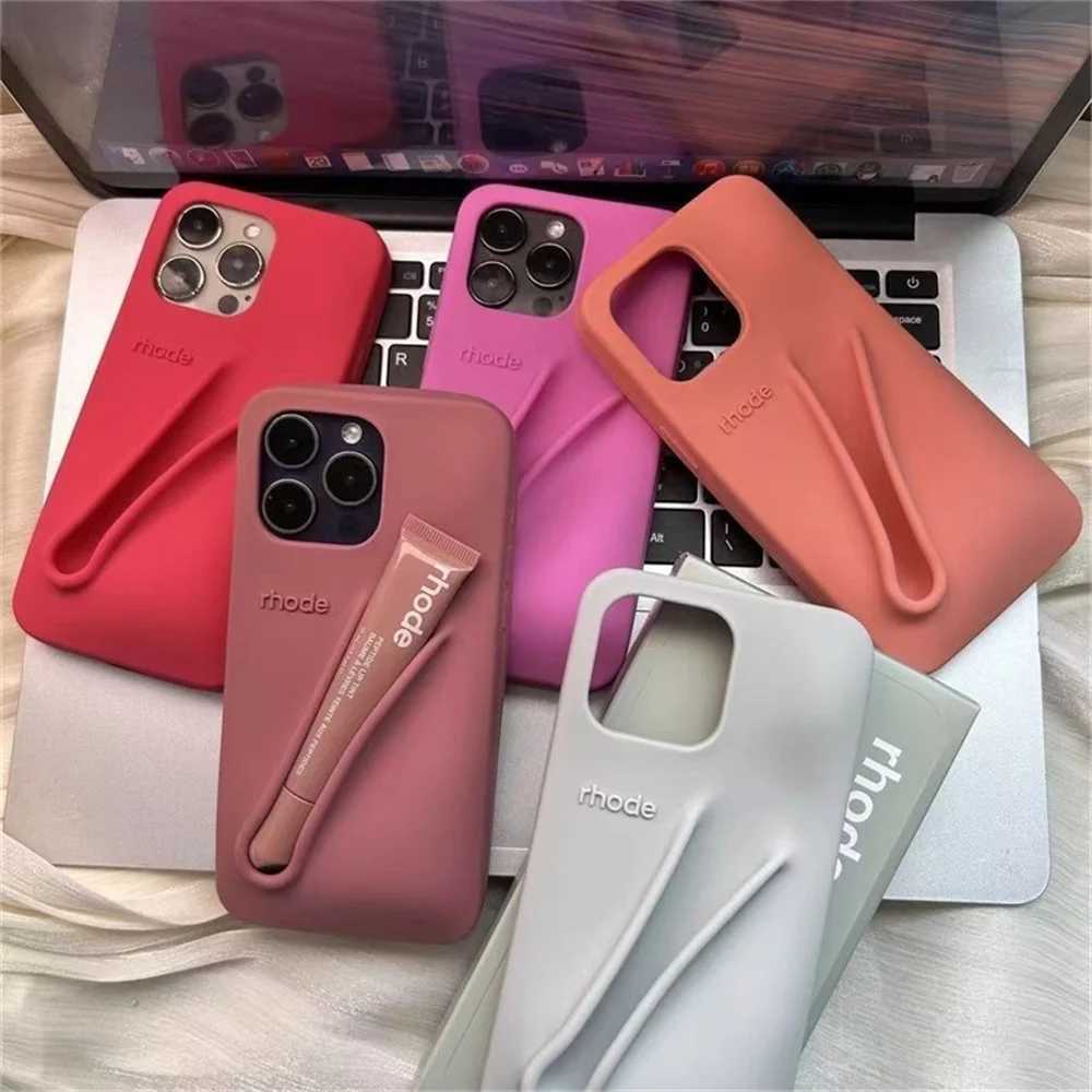 Rhode Phone Case for 16 Pro Max Plus 11 12 13 14 15 Lipstick Soft Silicone Bumper Lip Gloss Holder Makeup CoverXJ250321