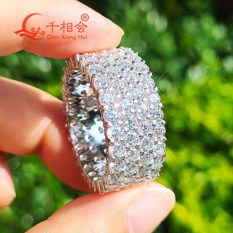 S925 Silver 3mm four rows 3.5mm three rows full round d vvs white Moissanite ring Men women Ring Luxury Style