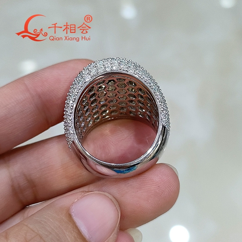 oval shape 24mm big size melee moissanite S925 Silver ring half band Mens womens Ring Luxury Style gift wedding