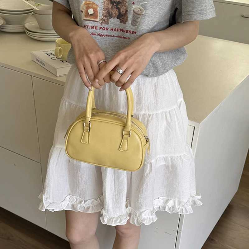 Silver Small Square Bag PU Handheld Crossbody Bag Bowling Bag Fashion Casual Womens Boston Commuter Bag Y250320