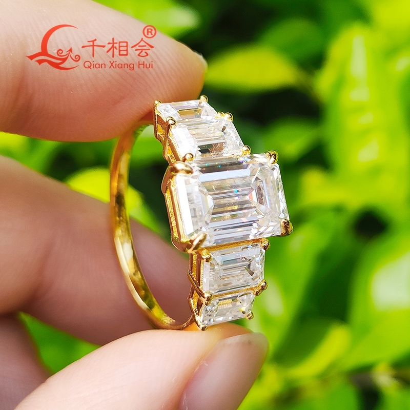 3.5ct 7*10mm 5pcs emerald shape Sterling 925 Silver half band Moissanite Ring women Diamonds Male fine Jewelry gitf datting