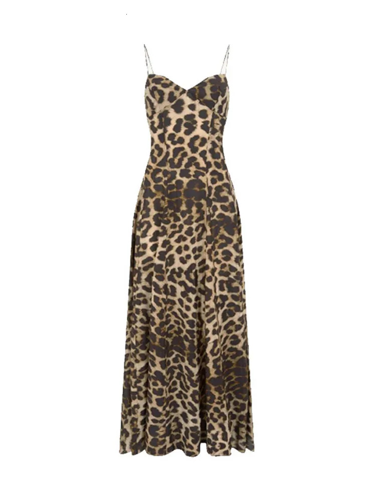 Elegant Leopard Slip Aline Long Dress Women Y2K Backless Tube Tops Floorlength Beach Vacation Robes Summer Lady Dresses 250320