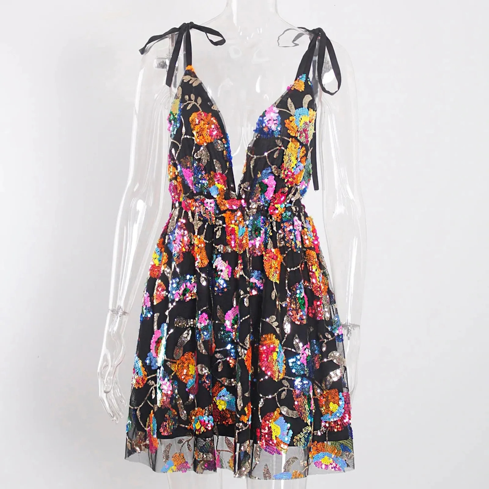 Womens mini dress sleeveless sexy tight Vneck summer formal suitable for parties clubs womens casual streetwear elegant 250320