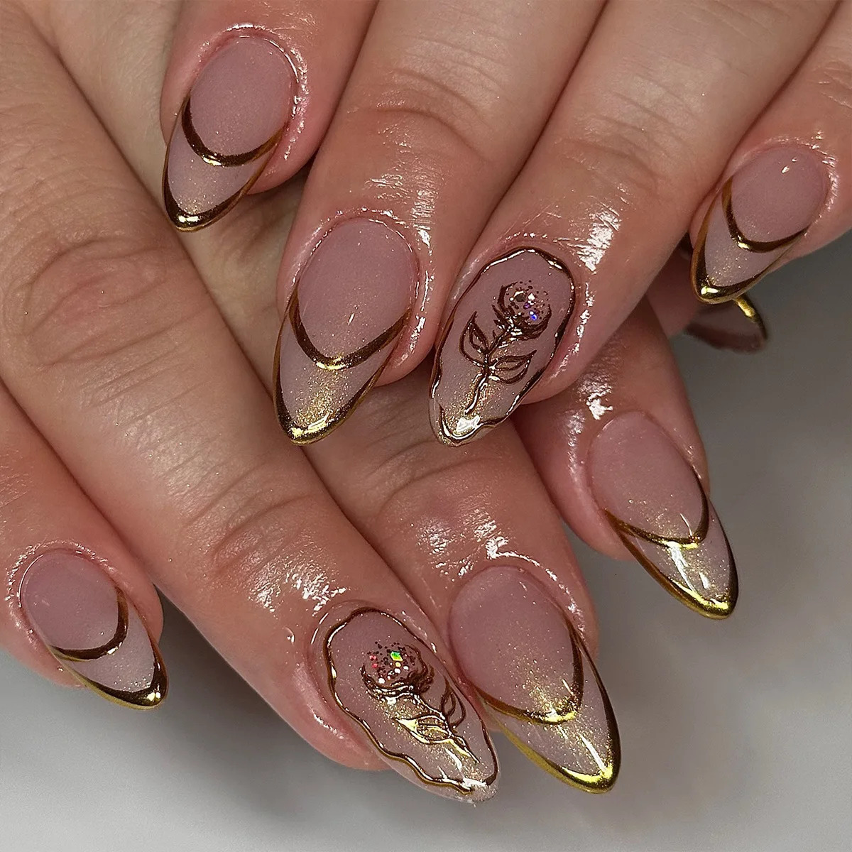 24Pcs False Nails Spicy Girl Silver Bow with Diamond Fake Nails with Glue Almond Press on Nails Black Cool Y2k Almond Nail Set 250319