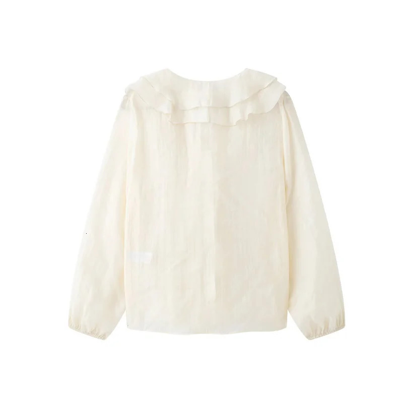2025 Spring Womens Ruffles Elegant Shirts Blouses Long Sleeve Semi-Transparent Tops For Women Shirt And Blouse Top 250320