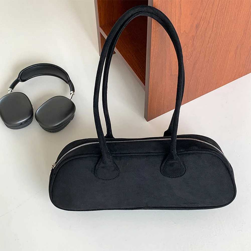 Women Suede Boston Zipper Shoulder Bag Bowling Handbag Clutch Purse for Shopping Travel Y250319