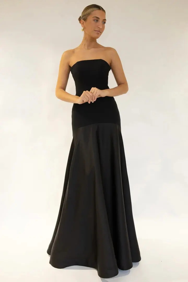 Womens Elegant Off Shoulder Patchwork Bodycon Dress Sexy Bustier Sleeveless Long Summer Fashion Draped Solid Party Dresses 250320
