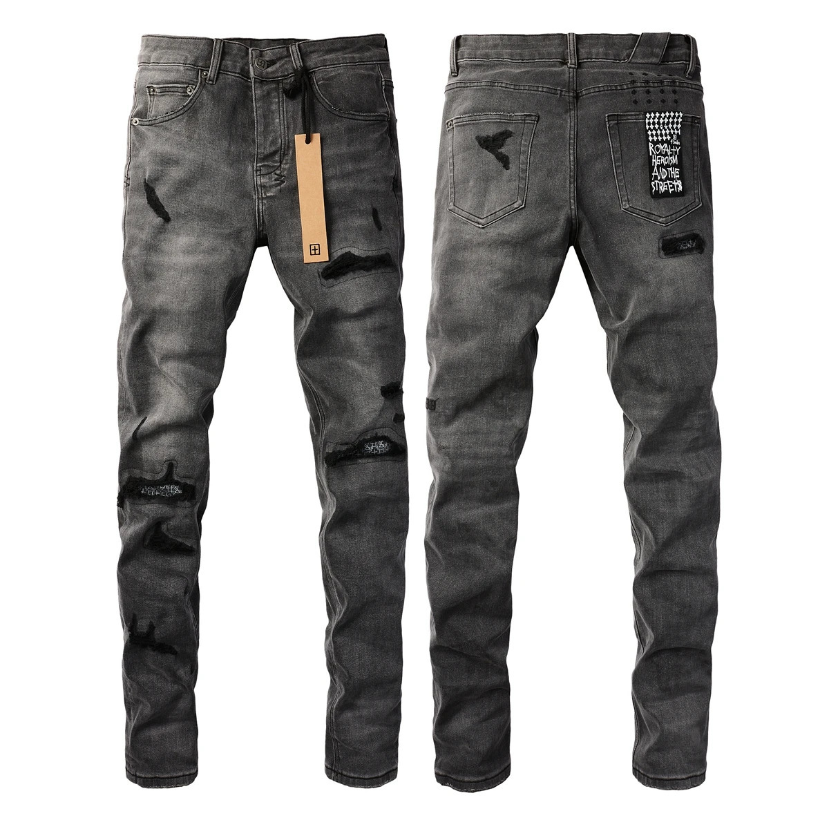 Black Gray Fashion Men Jeans Cross High Street Hole Trend Low Rise Skinny Denim Pants Ripped Frayed Trousers 3010 250320
