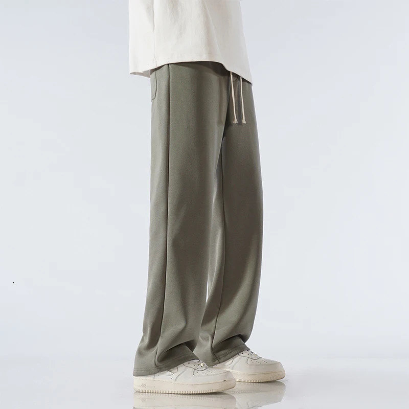 65% Cotton Fabric Mens Casual Pants Wide Leg Straight Loose Outdoor Sweatpants Neutral High-quality Soft Baggy Trousers 250320