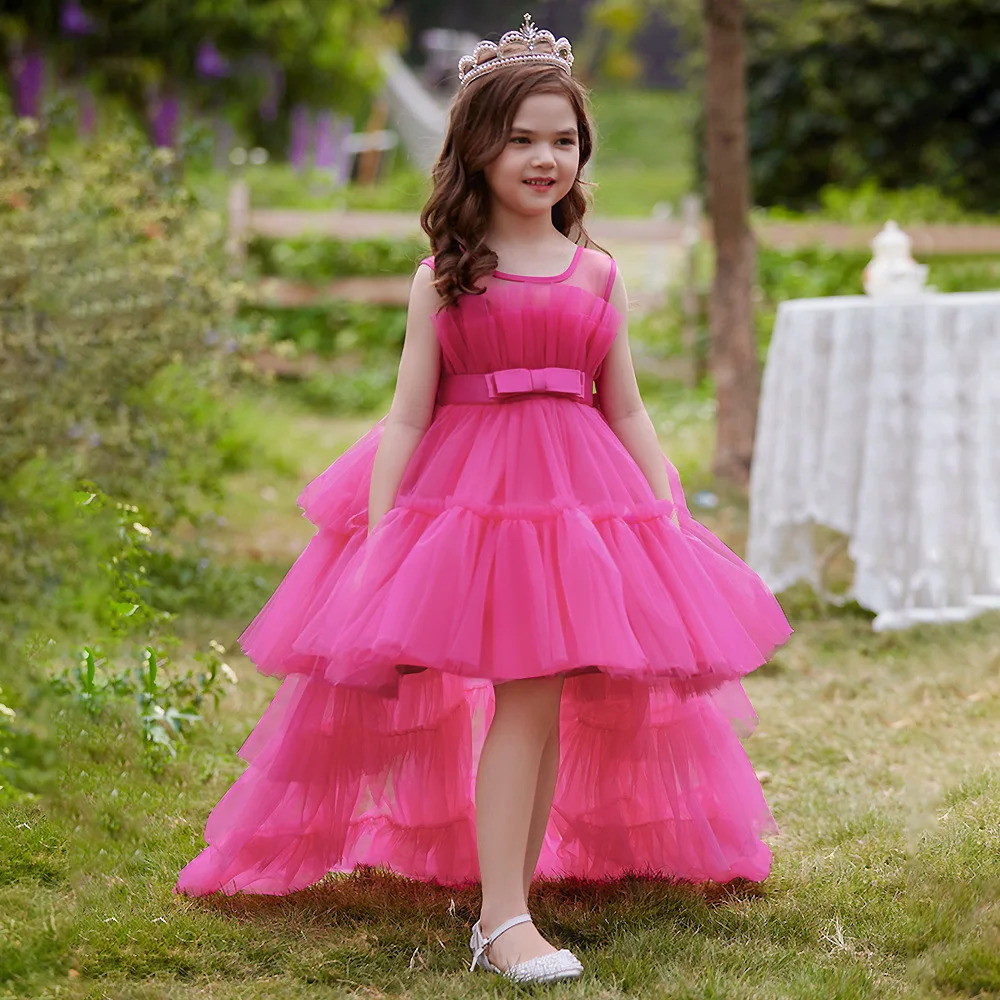 Kids Party Formal Evening Dresses Elegant Party Dresses For Girls Dresses With Trailing Detachable Princess Dress R250424