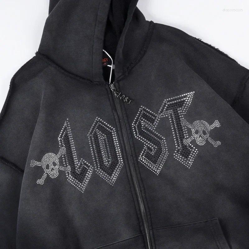 Men's Hoodies Zip-up Cardigan Lost Intricacy Hoodie Vintage Washed Logo Pattern Printed Autumn High Quality Casual Fashion Jackets