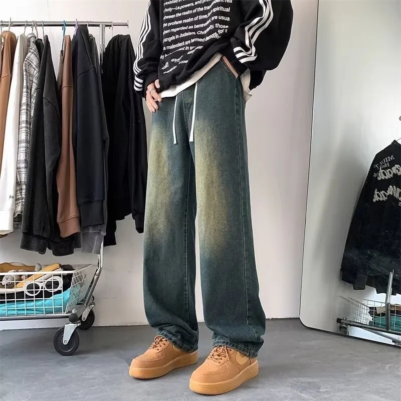 Mens Jeans Wide Y2k Pants Baggy Man Denim Shorts Jean Streetwear Trousers Clothing Flared Male Cargo Pant Ripped 250312