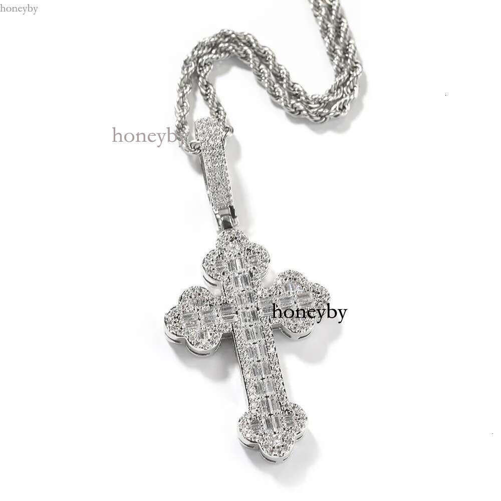 Iced Out Cloud Cross Pendant 4mm Tennis Chain Necklace Gold Sier Bg Cubic Zirconia Men Hip hop Rock Jewelry