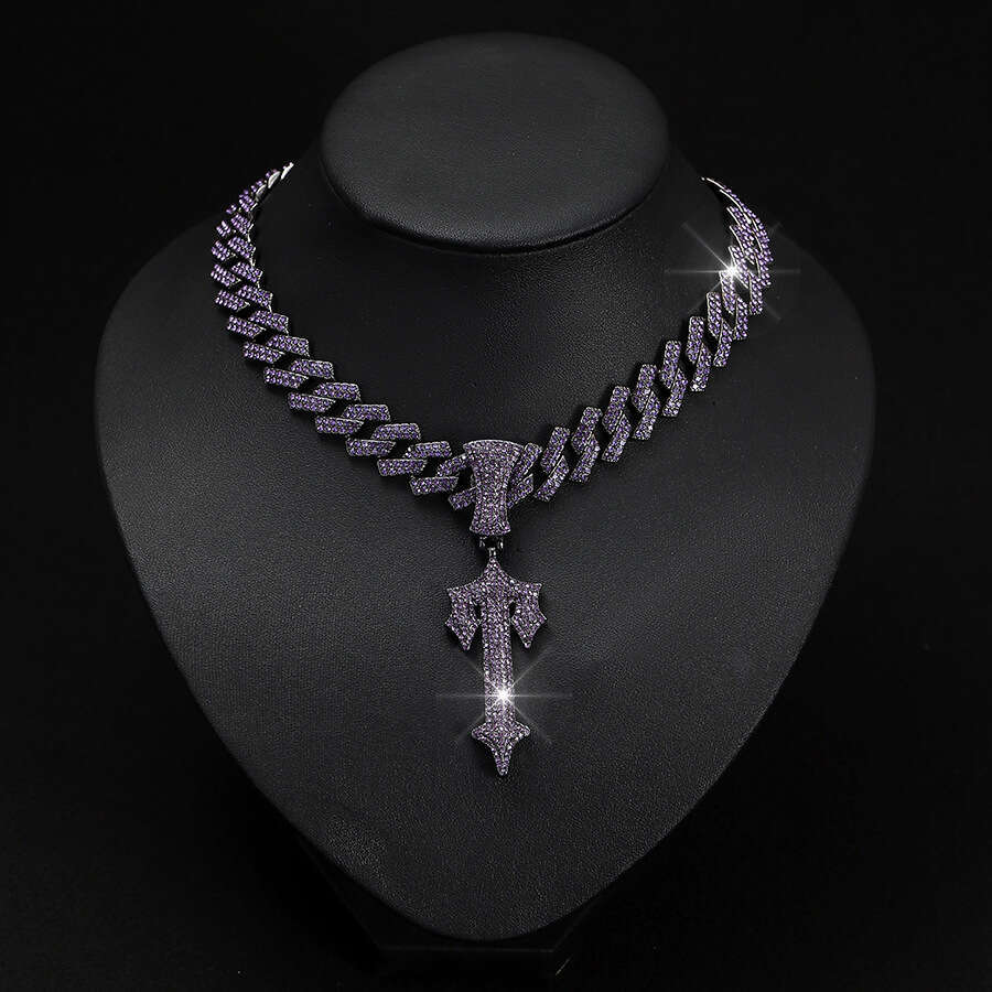 New purple cross hip-hop Cuban chain alloy men's big sword pendant, necklace