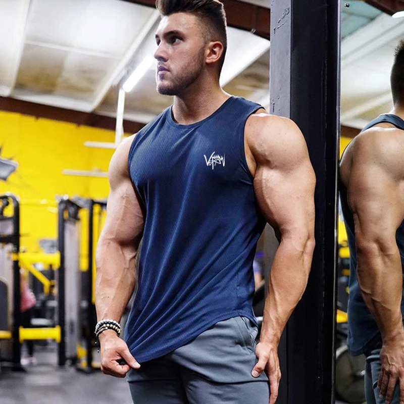 2024 Summer Gym Vest Men Bodybuilding Sleeveless Sports Tank Top quickdrying mesh Fitness Running men Clothes 250320