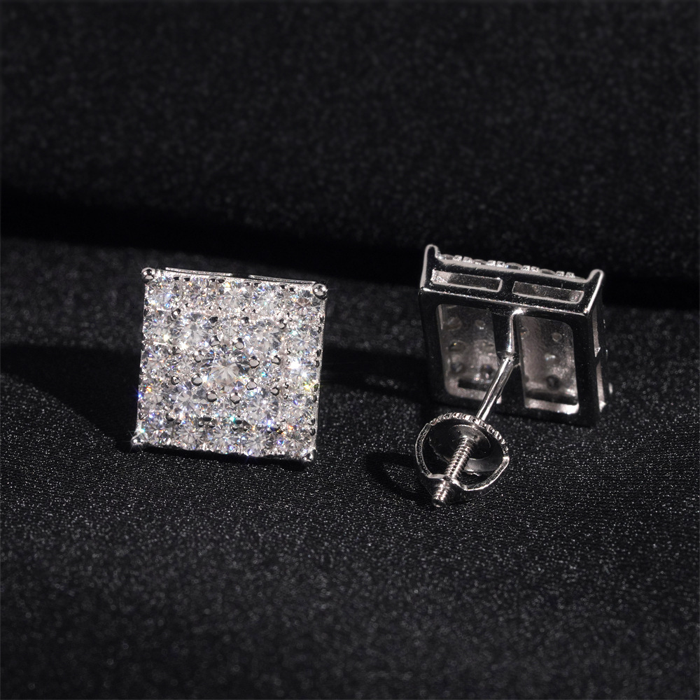 New best-selling 925 silver vvs vs moissanite hip-hop earrings mens and womens trendy jewelry passes GRA test