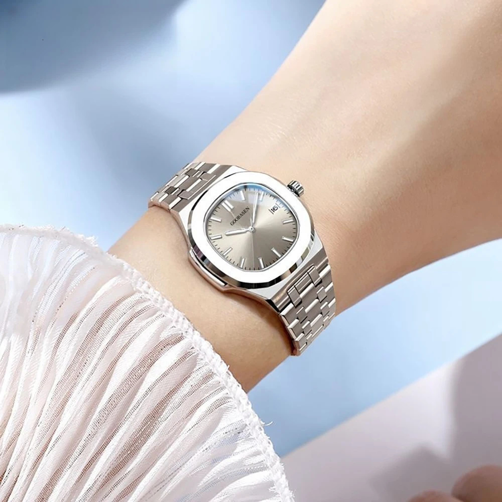 GOOBASEN Couple Watches Trend Fashion Quartz Watch for Lover Waterproof Stainless Steel Wristwatch Luminous Date Gifts 2 Pcs 250320