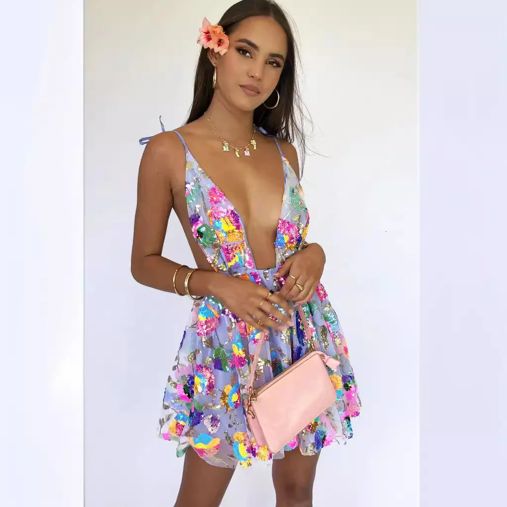Womens mini dress sleeveless sexy tight Vneck summer formal suitable for parties clubs womens casual streetwear elegant 250320