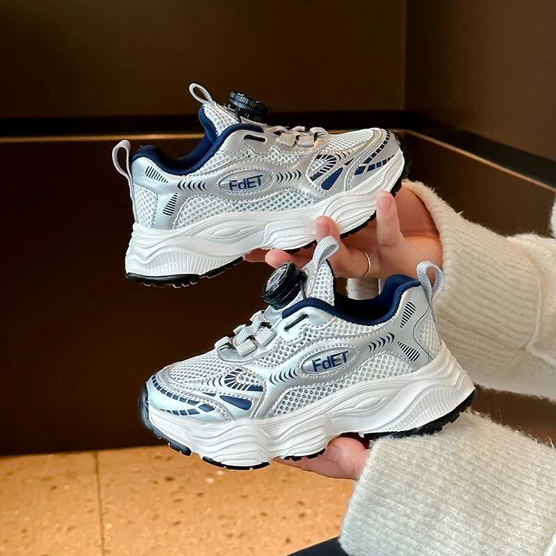 2024 Summer Childrens Mesh Sneakers Rotating Button Preschool Girls Fashion Sneakers Breathable Boys Mesh Sneakers Childrens Walking Shoes PinkT250321