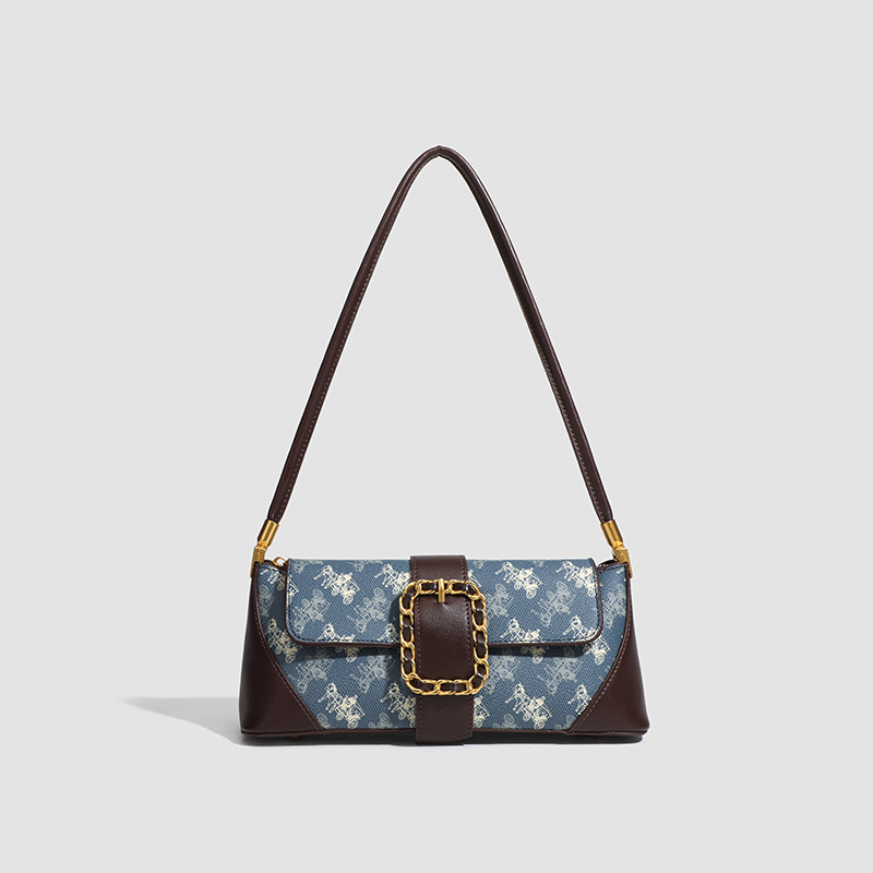 free shipping designer Shoulder Bags for woman Casual Fashion vintage baguette blue flap pocket