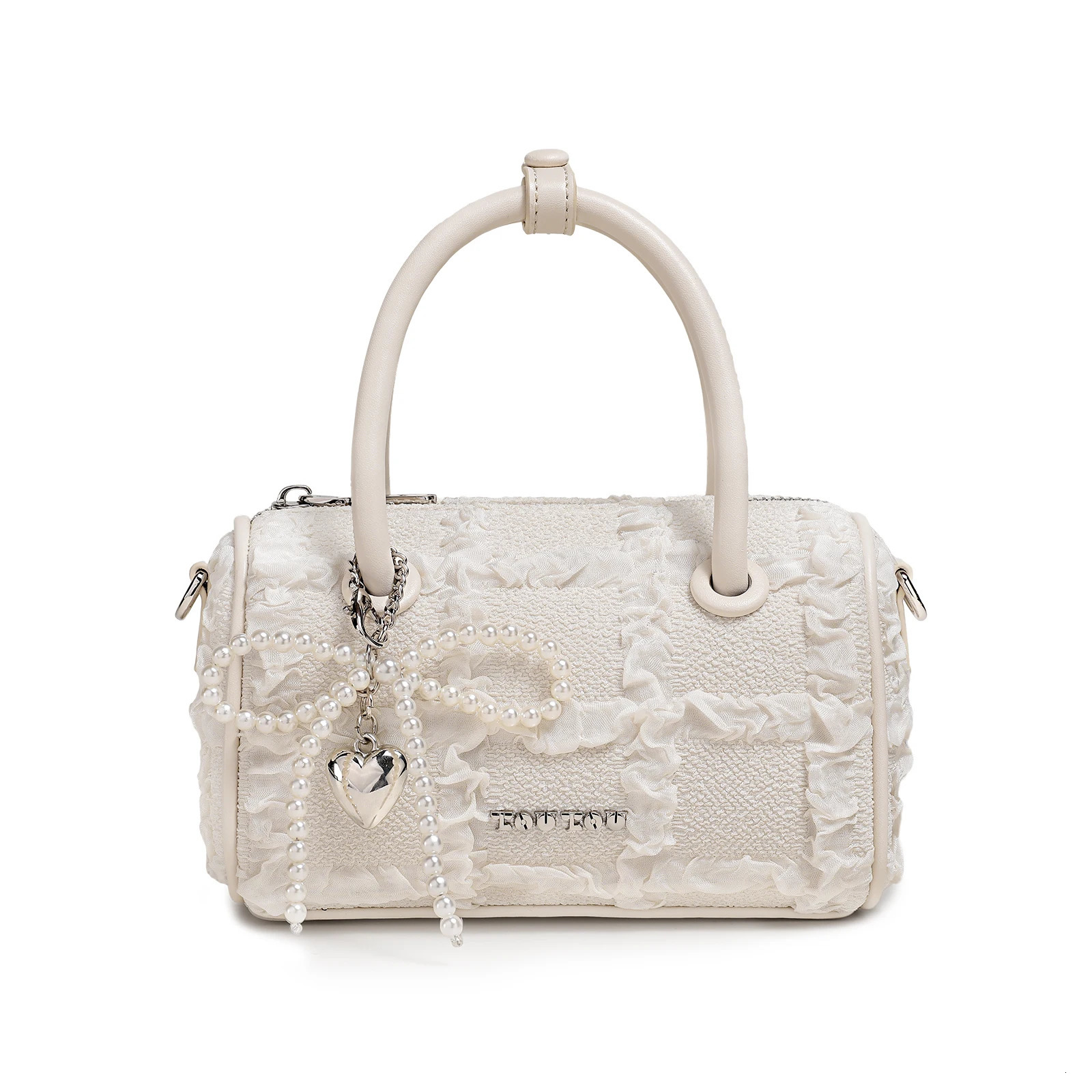 Versatile High End Boston Bag Trendy Quilted Jacquard Bowling with Knot and Heart Charm Cute Handbag Crossbody 250320