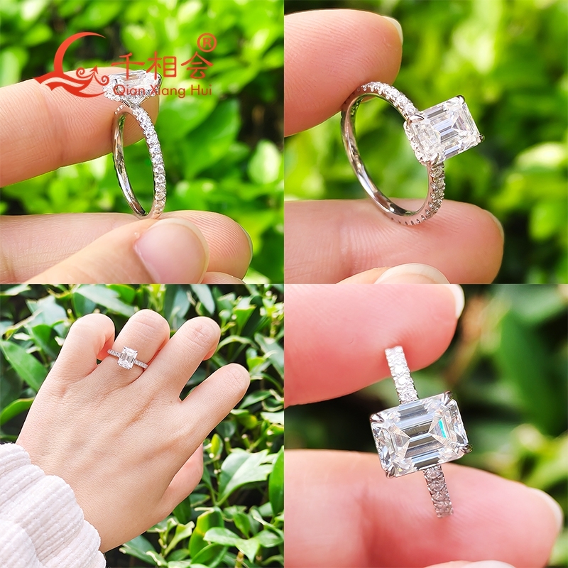 Emerald Cut Moissanite Half Band Ring 7x10mm 3.5ct Or 6x8mm 2ct D Color VVS round S925 Sterling Silver Wedding Jewelry for Women