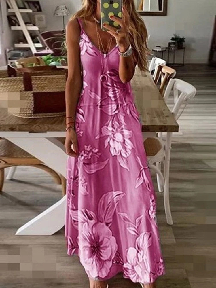 Summer Slim Fit Slip Dress Casual Womens Dresses European American Style Sleeveless VNeck Long Woman Green 250320
