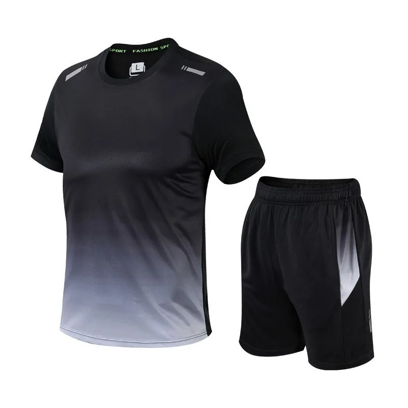 Summer Mens Short Sleeve Shorts Two Piece Running Quick Dry Tracksuit Gym Breathable Football Clothing Fitness Running Set 250320