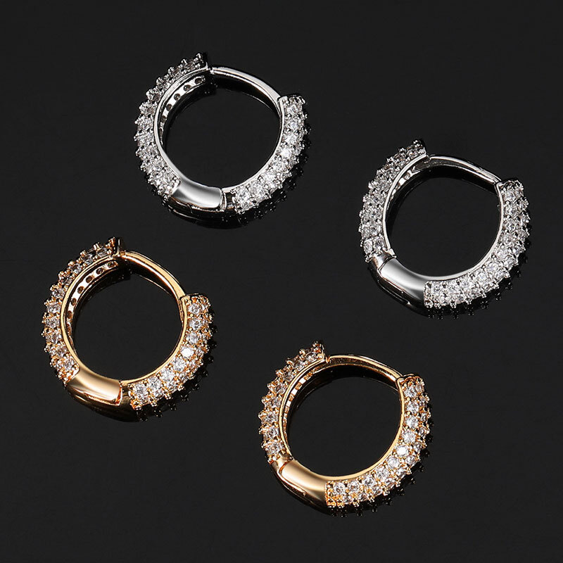Iced Out Hip Hop Trendy Cubic Zirconia Hook Cz Studs Hoop WomenS Earrings Plated Bling Au750 High End Luxury Drop Shipping