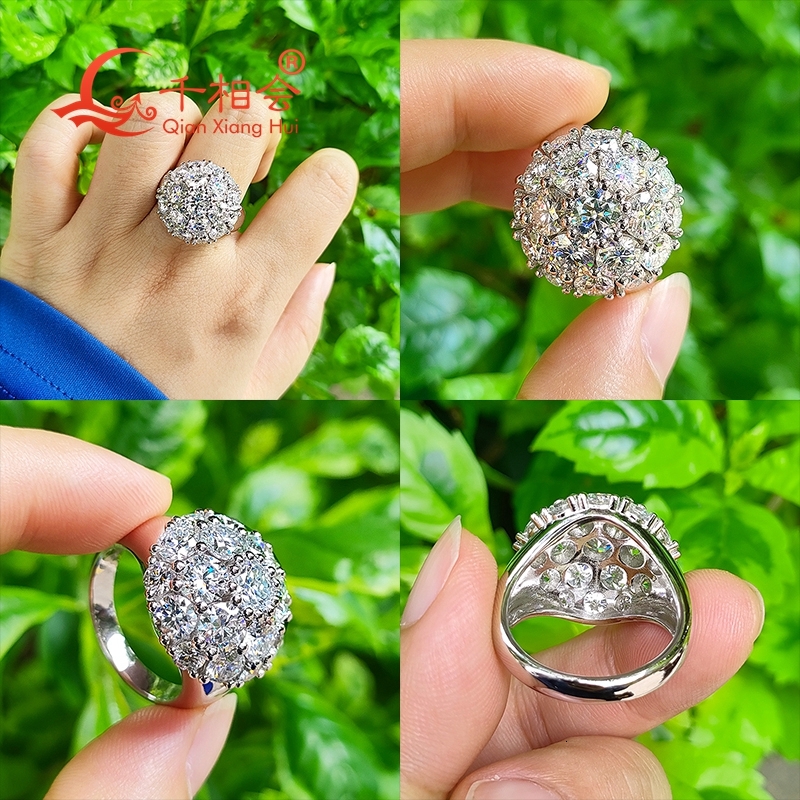 22mm round Hydrangea ring Sterling 925 Silver round Moissanite Ring Men women Diamonds Male fine Jewelry gitf wedding happiness