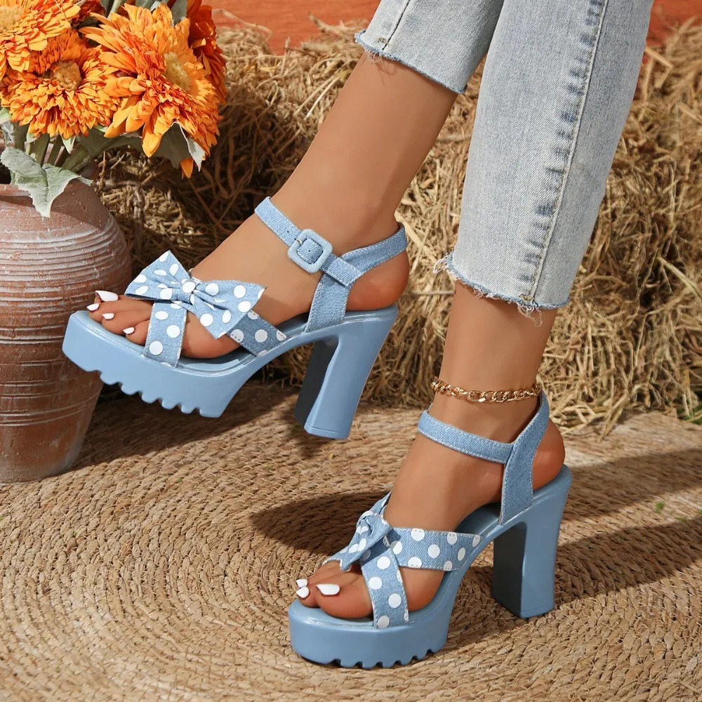 Sandals womens summer high heels thick platform single role buttoned fish mouth shoes 250321BJ - view 3
